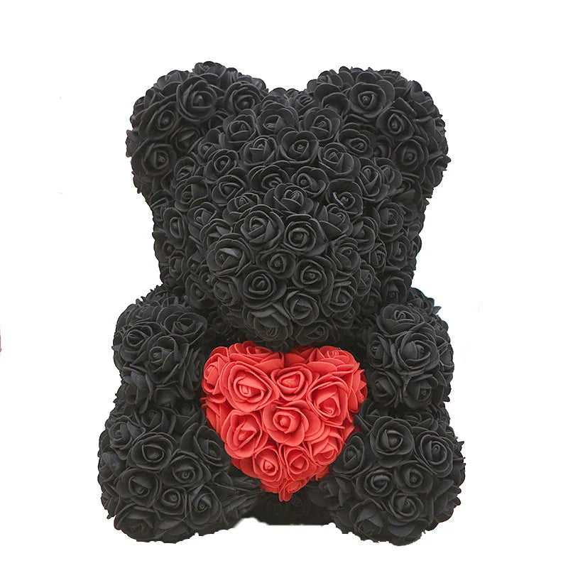 Ours en Roses Artificielles Fait Main, Décoration Romantique 40 cm