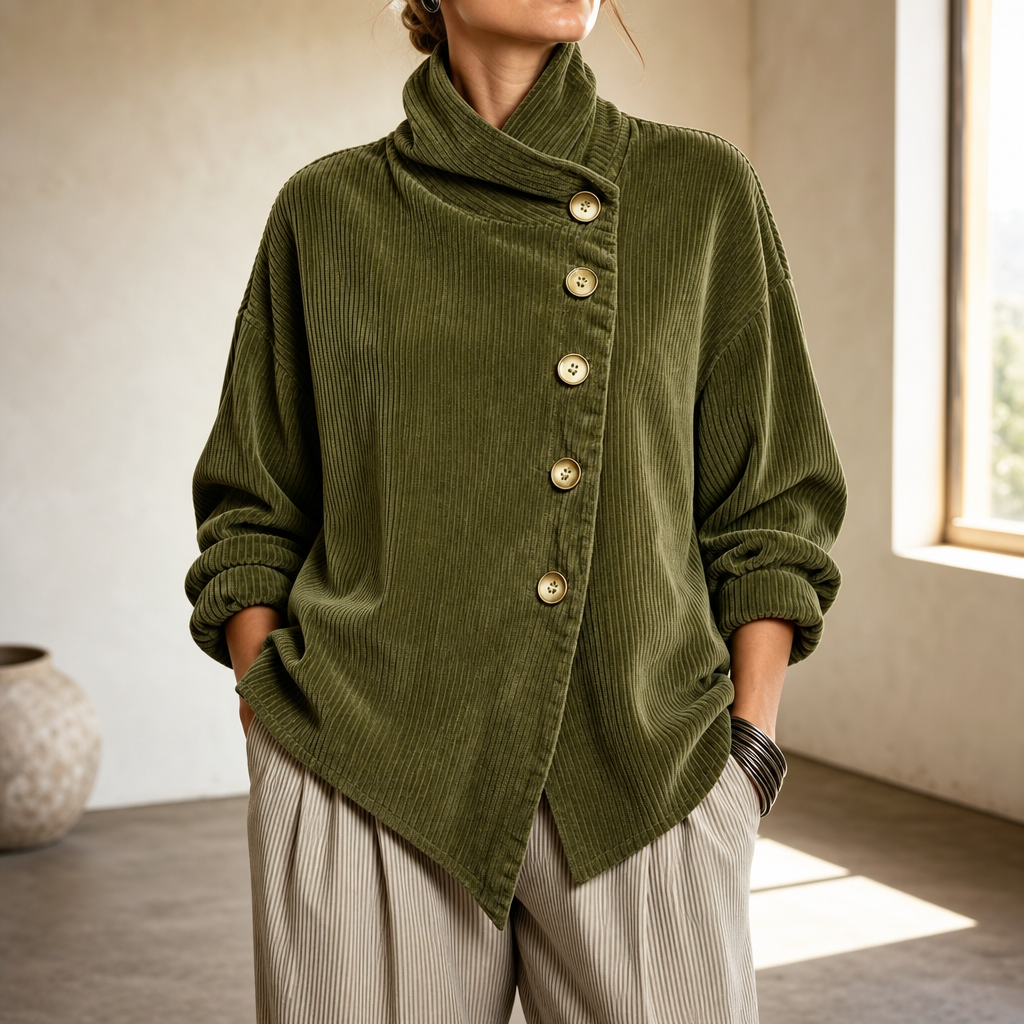 Veste Femme Col Boutonnage Asymétrique et Côtes Fines