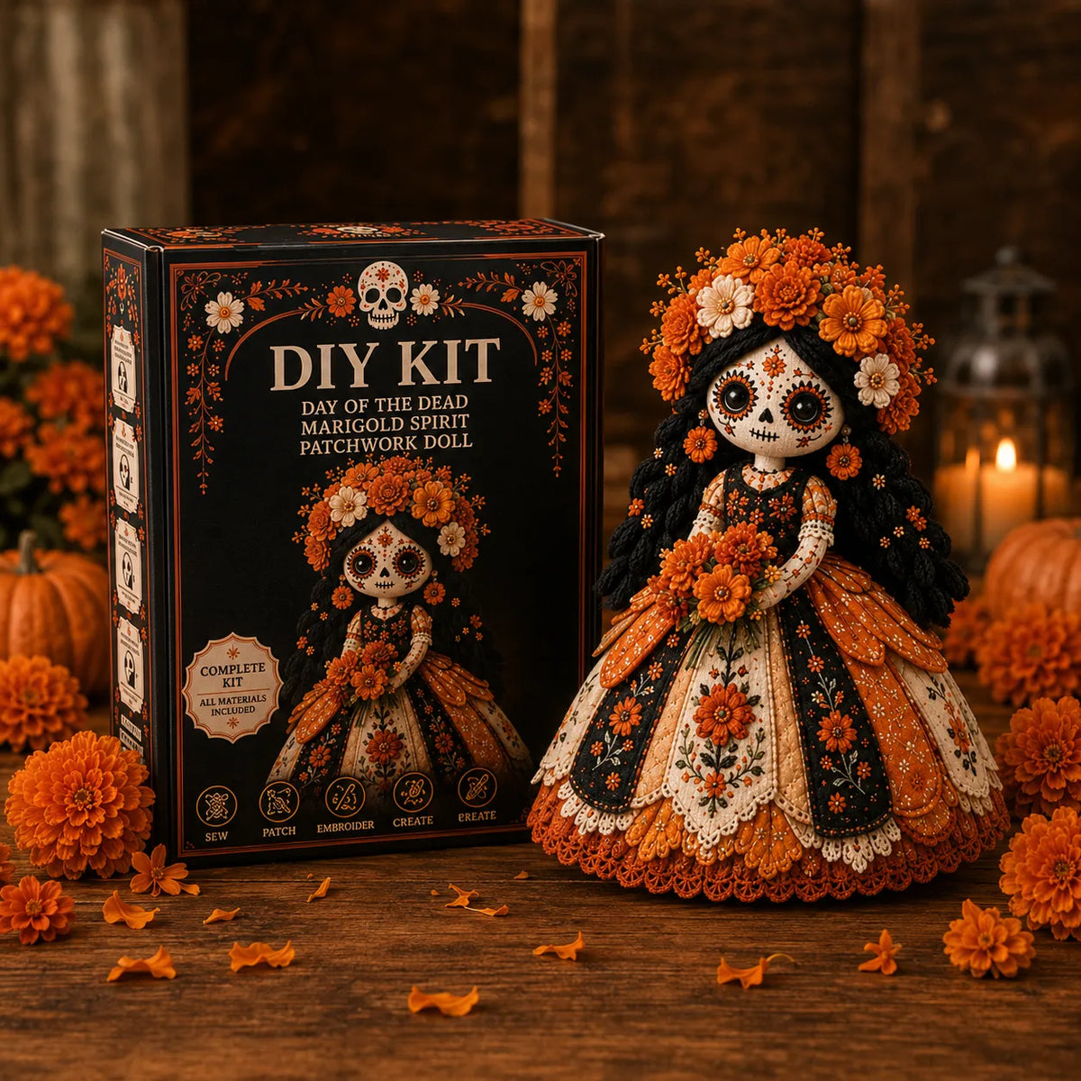 Kit DIY Poupée Patchwork Jour des Morts – Loisir Créatif Couture