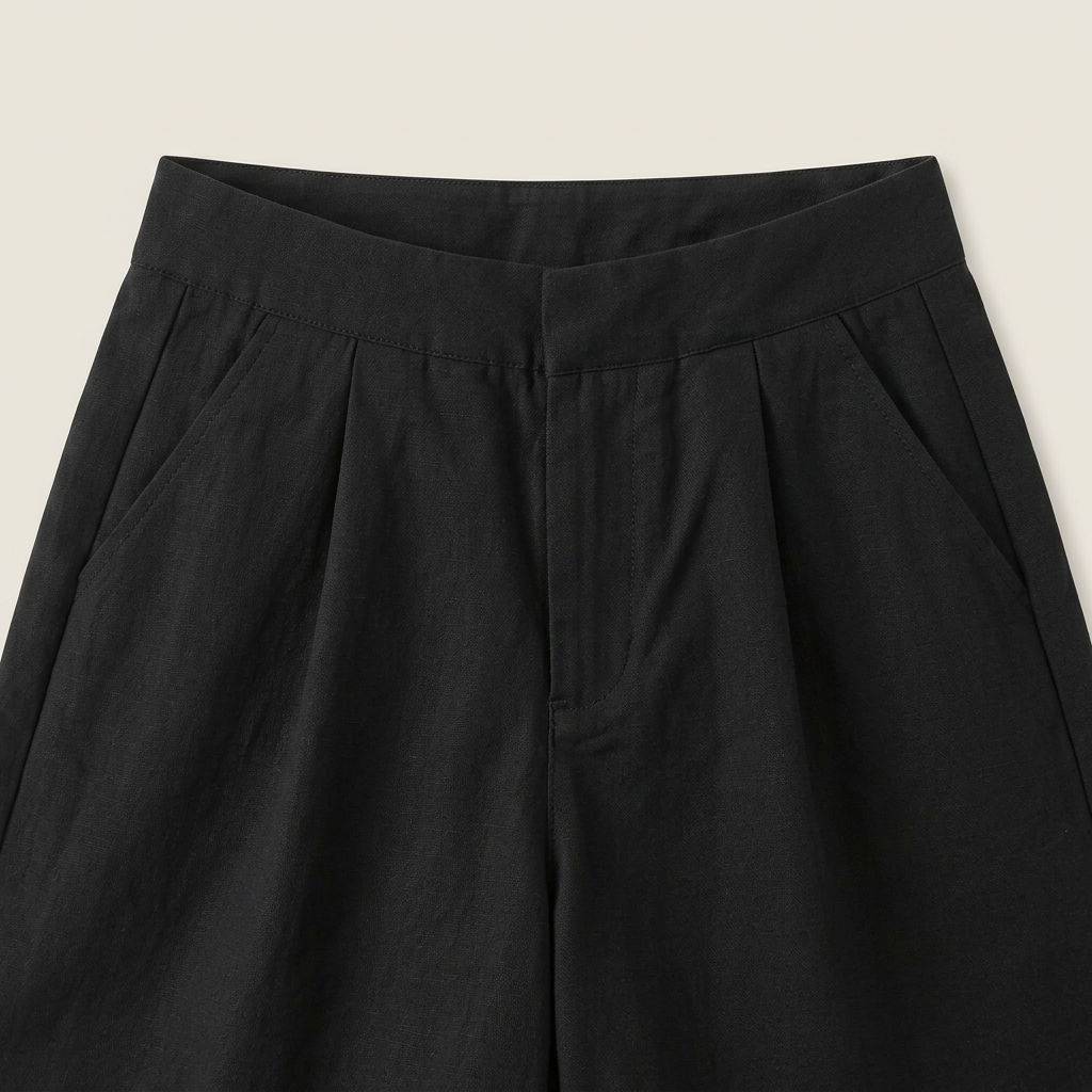 Short Femme en Lin Taille Haute à Pinces, Ceinture Incluse