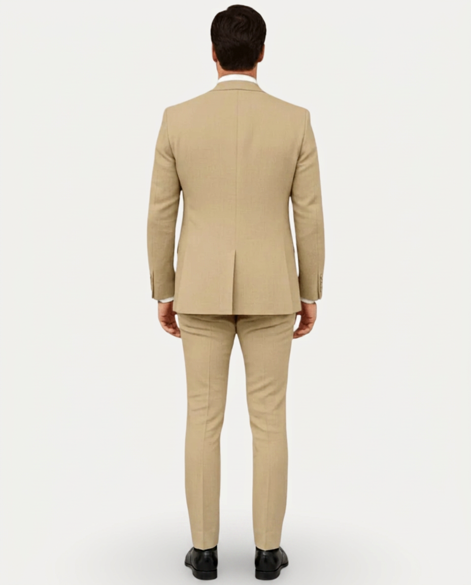 Costume Homme Slim Fit en Lin Léger, Veston Droit Deux Boutons