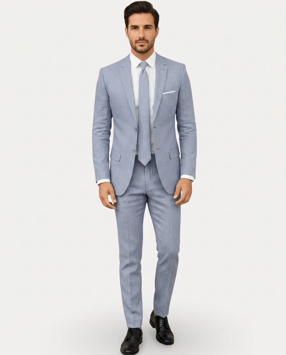 Costume Homme Slim Fit en Lin Léger, Veston Droit Deux Boutons