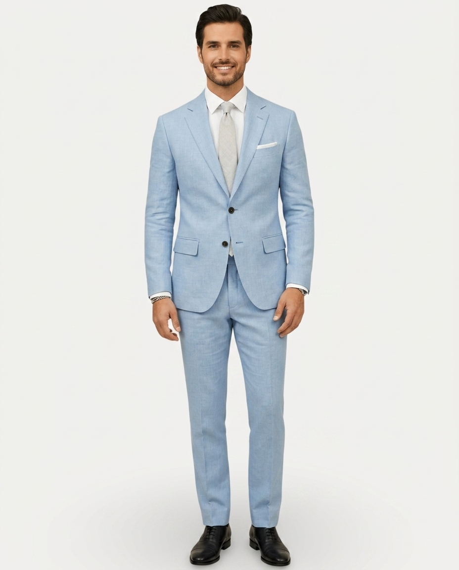 Costume Homme Slim Fit en Lin Léger, Veston Droit Deux Boutons