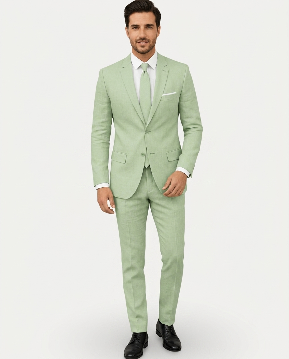 Costume Homme Slim Fit en Lin Léger, Veston Droit Deux Boutons