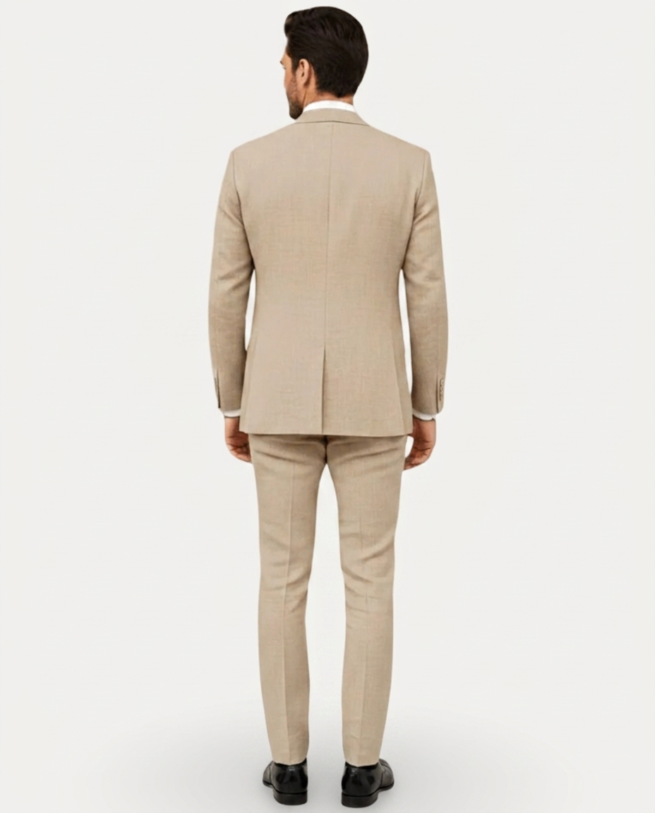 Costume Homme Slim Fit en Lin Léger, Veston Droit Deux Boutons