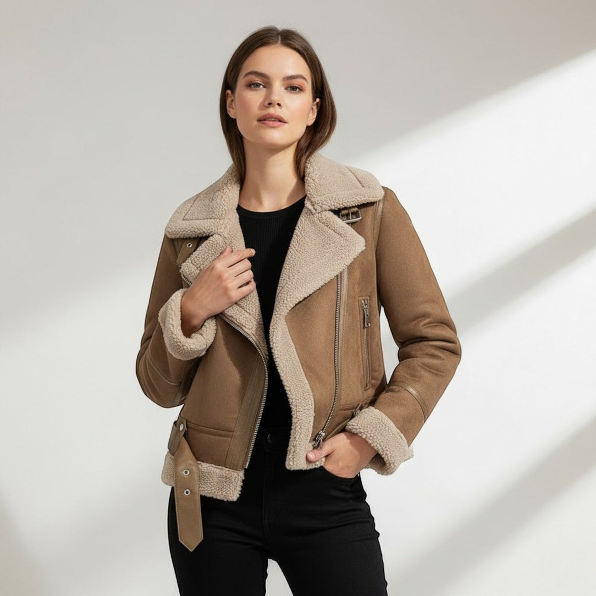 Veste Femme en Daim Structurée à Doublure Polaire