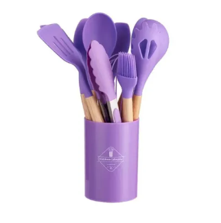Ensemble d’ustensiles de cuisine en silicone – Sans BPA, résistant à la chaleur avec manches en bois pour cuisiner et pâtisser