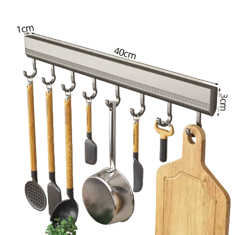 Wall-Mounted Hook Organizer – Stainless Steel, Space-Saving Design for Cutting Boards and Kitchen Utensils