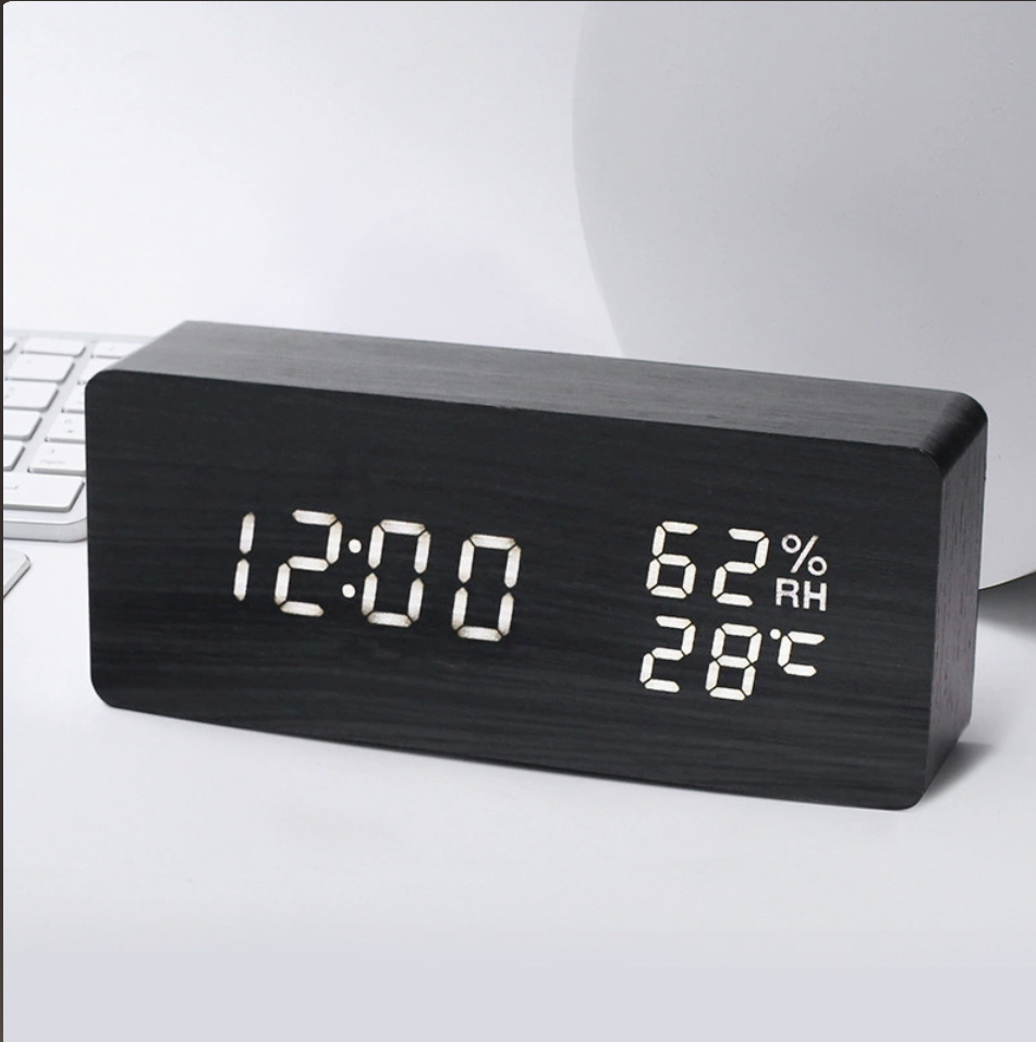 Wooden LED Clock – Natural Wood Finish, Elegant, and Voice-Controlled for the Living Room or Bedroom