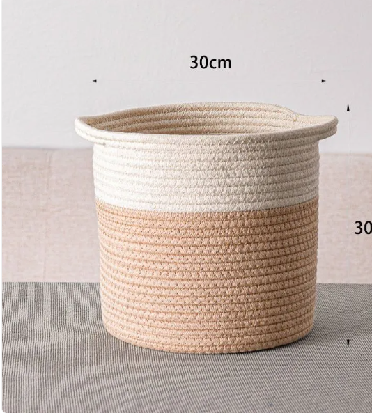 Panier de Rangement Tressé – Corde en Coton, Beige Naturel pour Salle de Bain ou Chambre d’Enfant