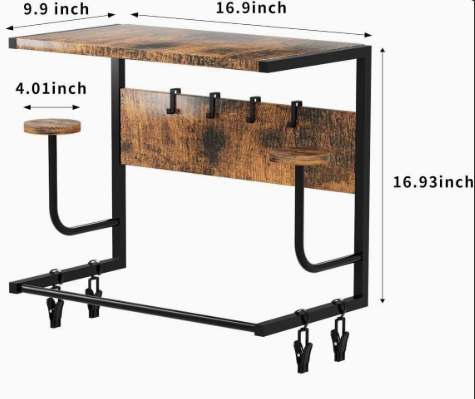 Perchero industrial – Madera maciza de acacia con ganchos metálicos negros para el recibidor o el salón