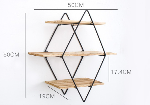 Estantería de pared – Metal negro y madera natural, diseño moderno de tres niveles para el salón o el despacho