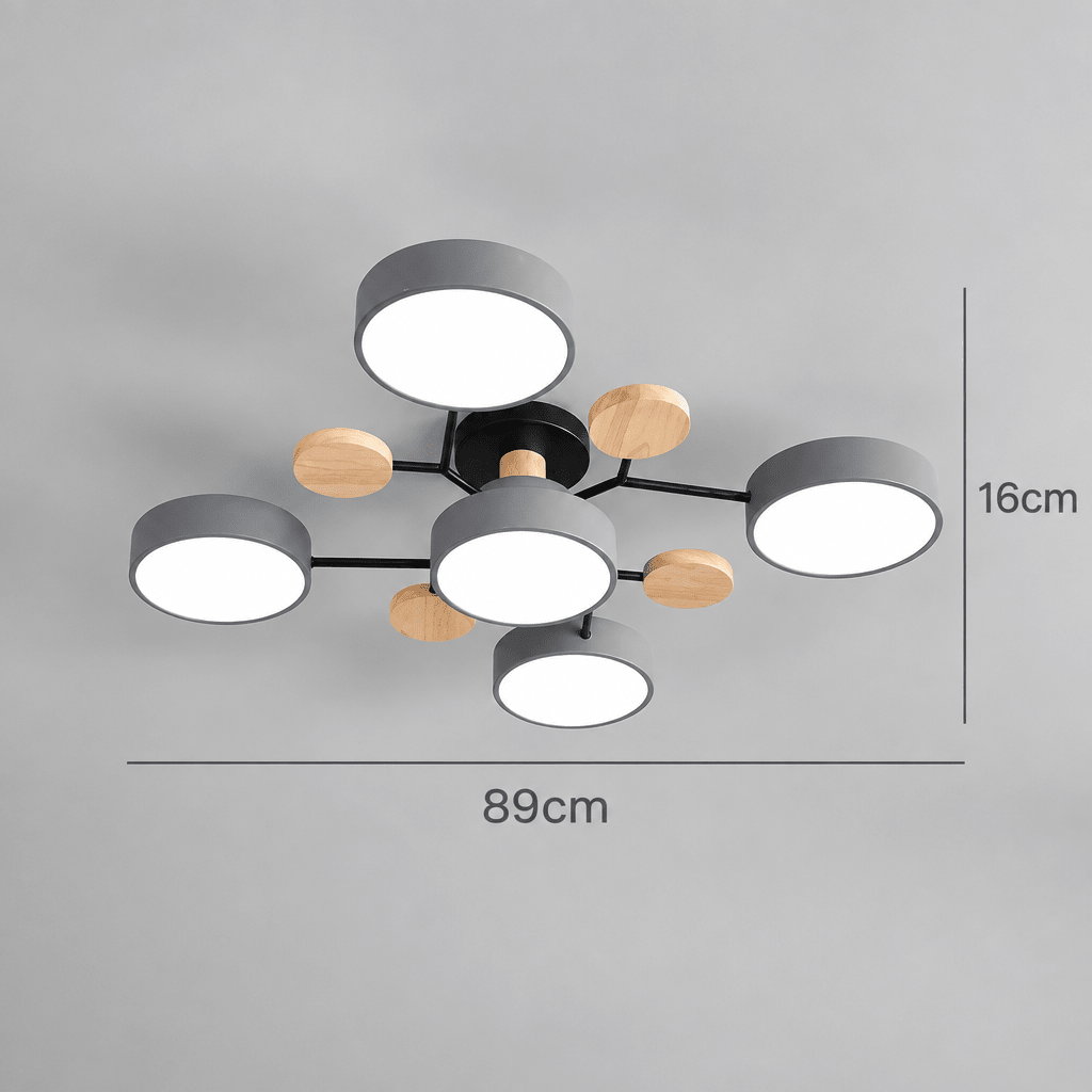 Plafonnier LED Rond Design Minimaliste en Métal et Bois