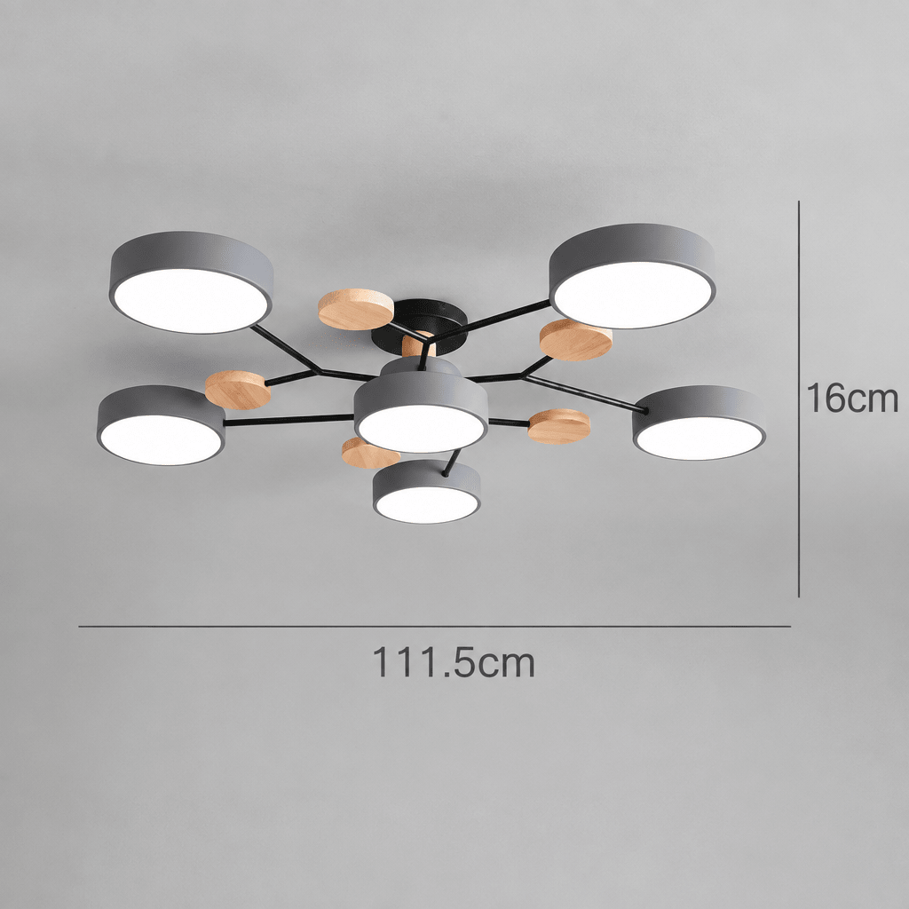 Plafonnier LED Rond Design Minimaliste en Métal et Bois