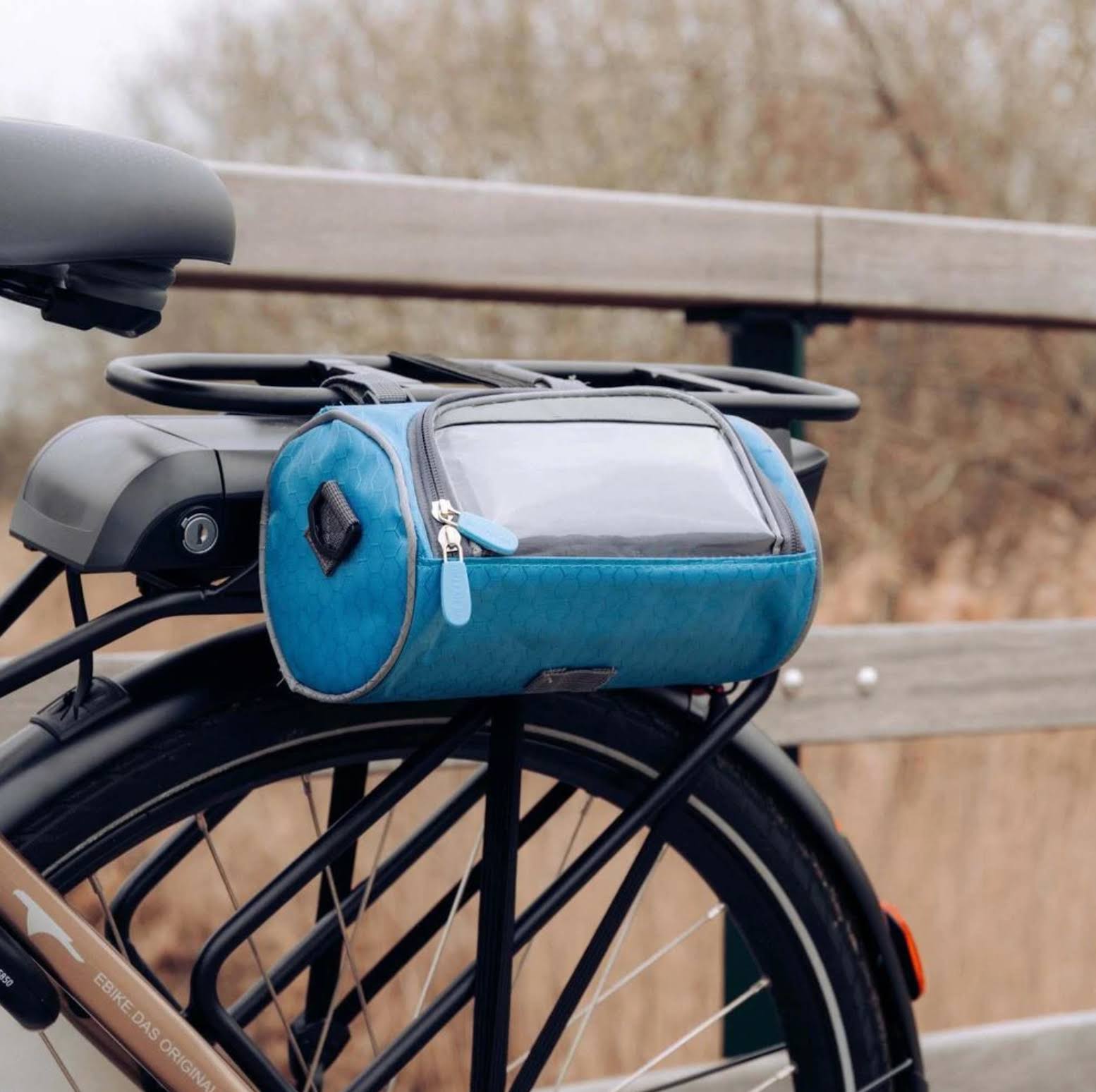 Waterproof Bike Bag – Black, with a phone window for mounting on the handlebars during bike rides