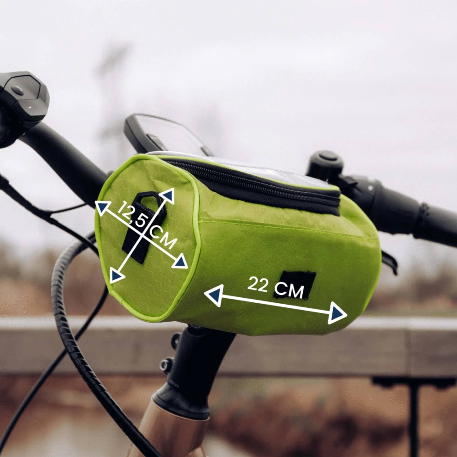 Waterproof Bike Bag – Black, with a phone window for mounting on the handlebars during bike rides
