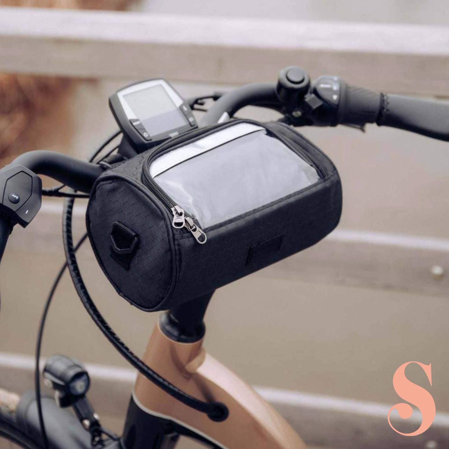 Waterproof Bike Bag – Black, with a phone window for mounting on the handlebars during bike rides
