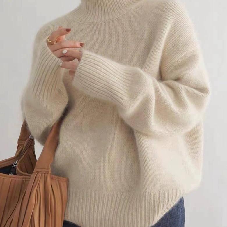Pull Col Roulé Femme en Cachemire Coupe Ample