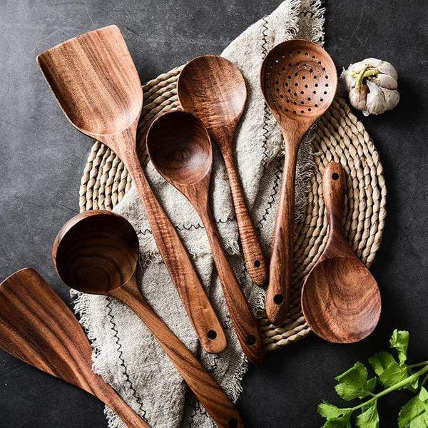 Wooden Kitchen Utensil Set – Teak, Durable, and Chemical-Free for Cooking and Baking