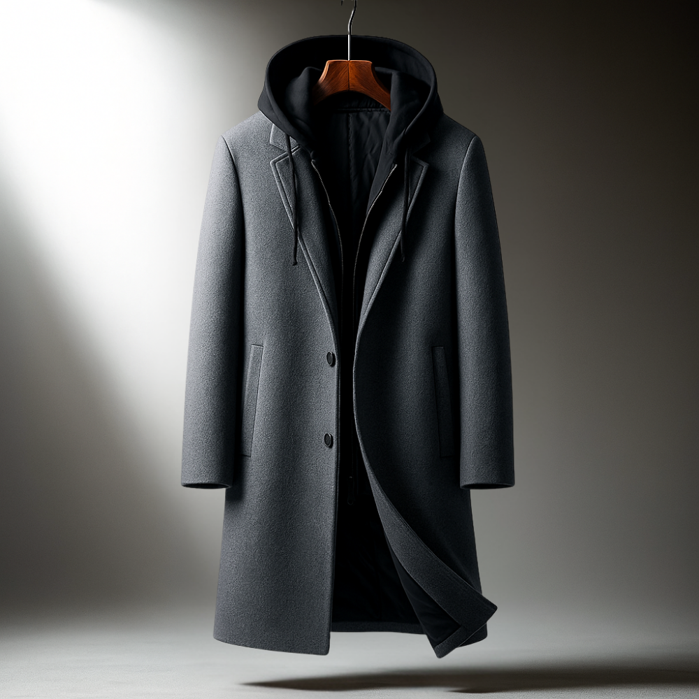 Manteau Homme en Laine à Capuche Amovible