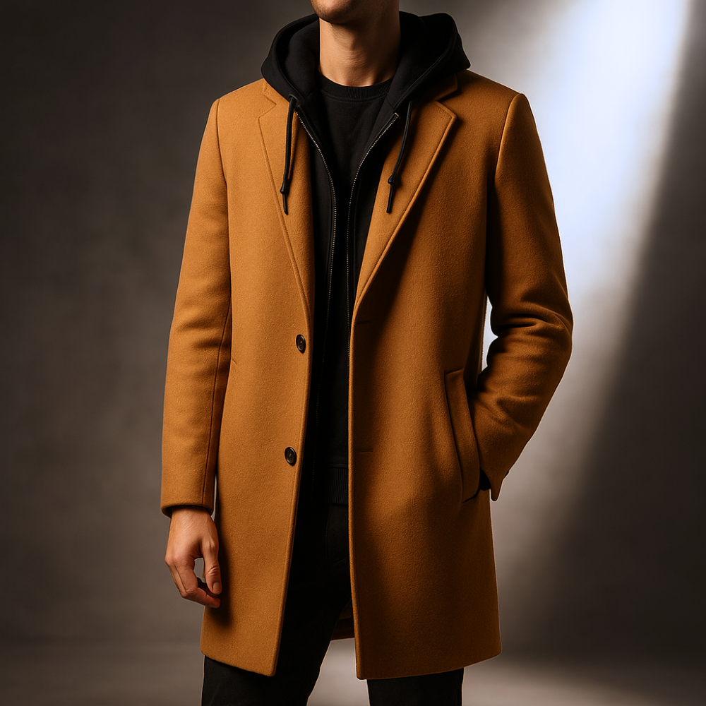 Manteau Homme en Laine à Capuche Amovible