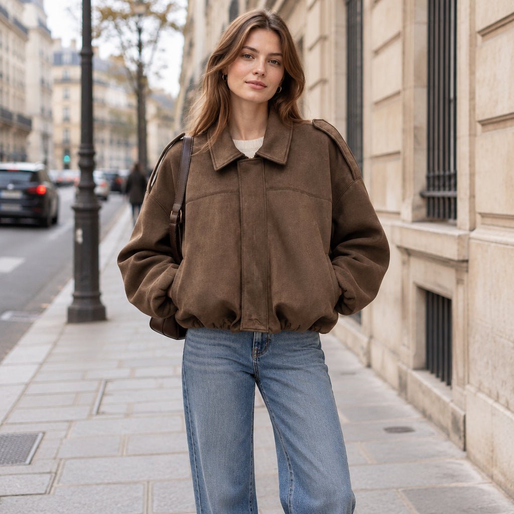 Veste Bomber Femme à Col Chemise - Coupe Décontractée