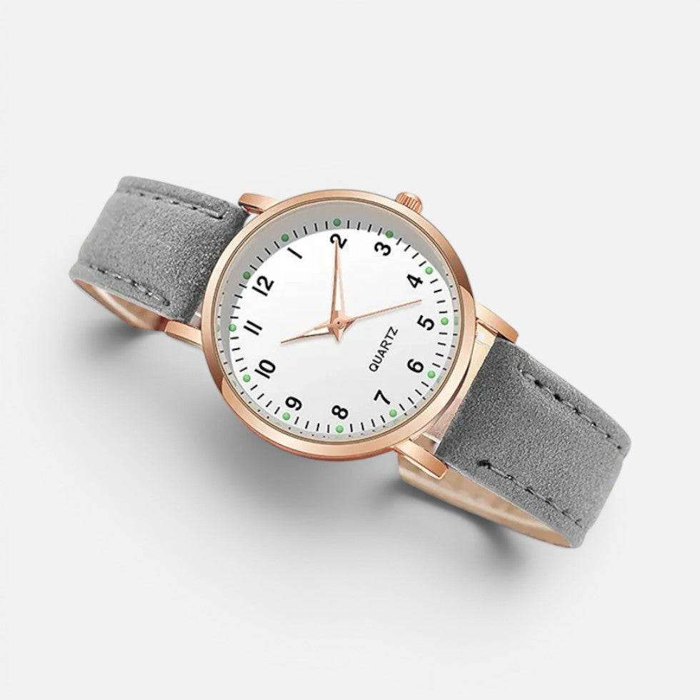 Montre Quartz Femme Bracelet Effet Cuir