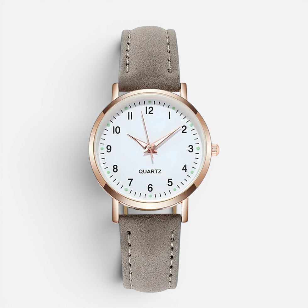 Montre Quartz Femme Bracelet Effet Cuir
