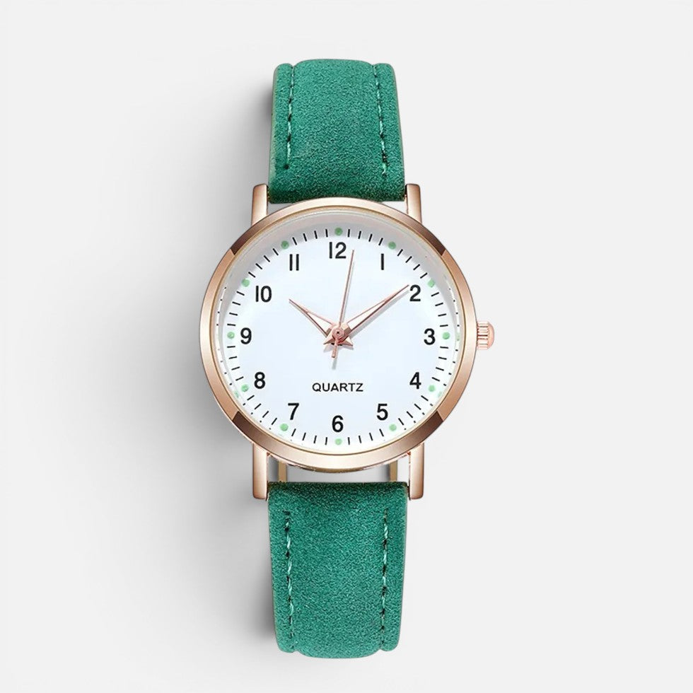 Montre Quartz Femme Bracelet Effet Cuir
