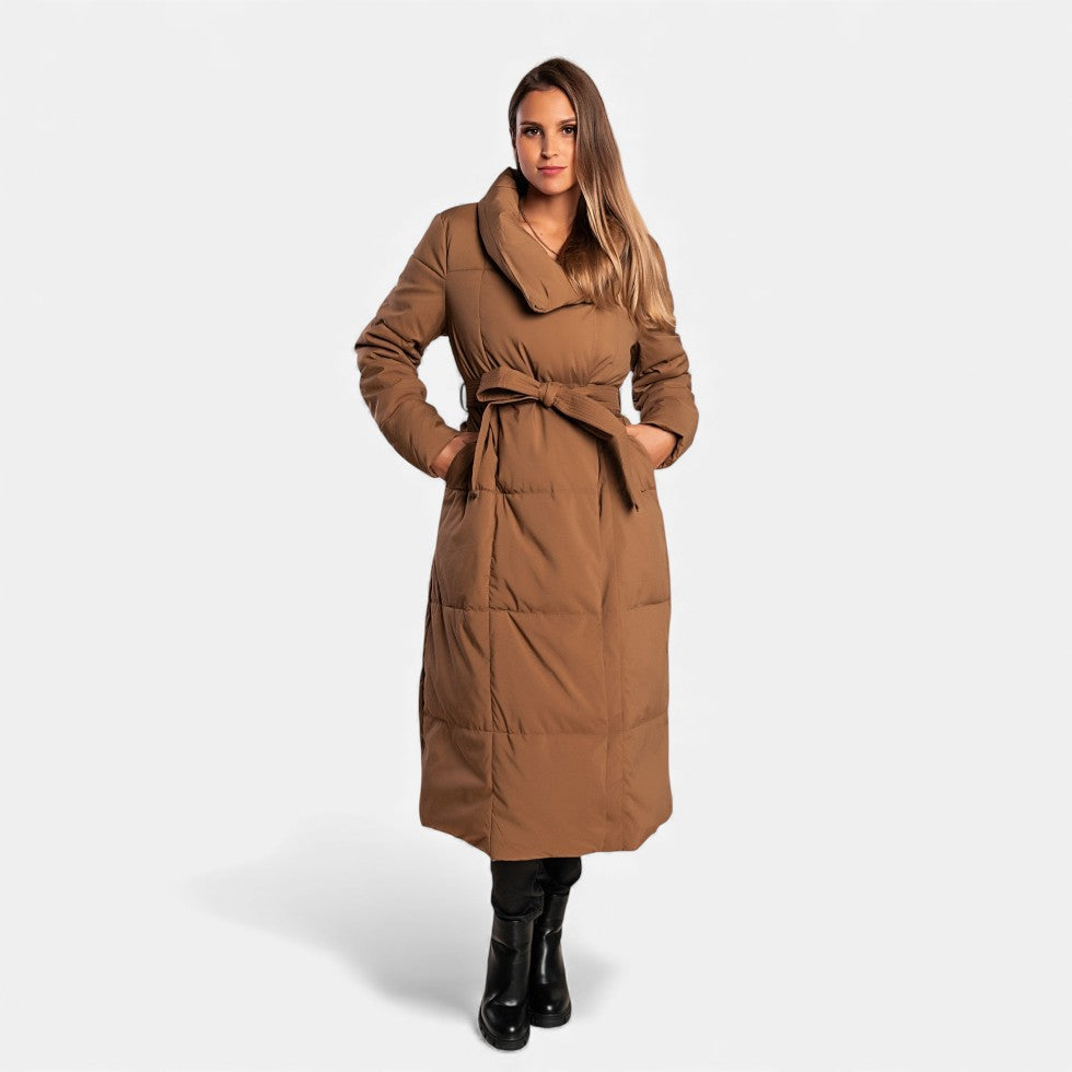 Manteau Long Matelassé Femme avec Ceinture, Doudoune d'Hiver