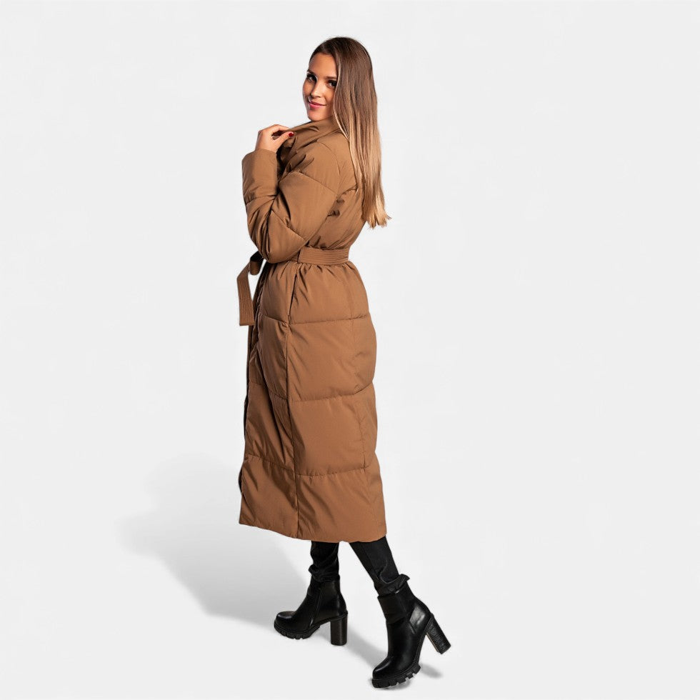 Manteau Long Matelassé Femme avec Ceinture, Doudoune d'Hiver