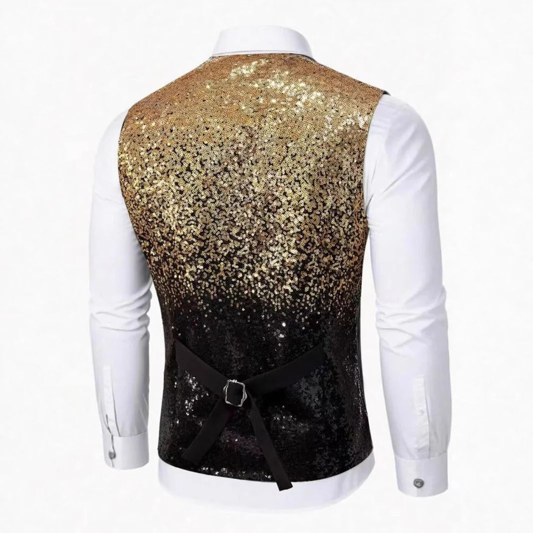 Gilet Homme Pailleté à Revers en Satin
