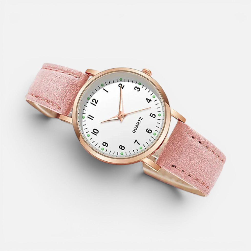 Montre Quartz Femme Bracelet Effet Cuir
