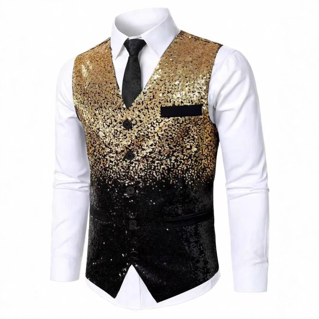 Gilet Homme Pailleté à Revers en Satin
