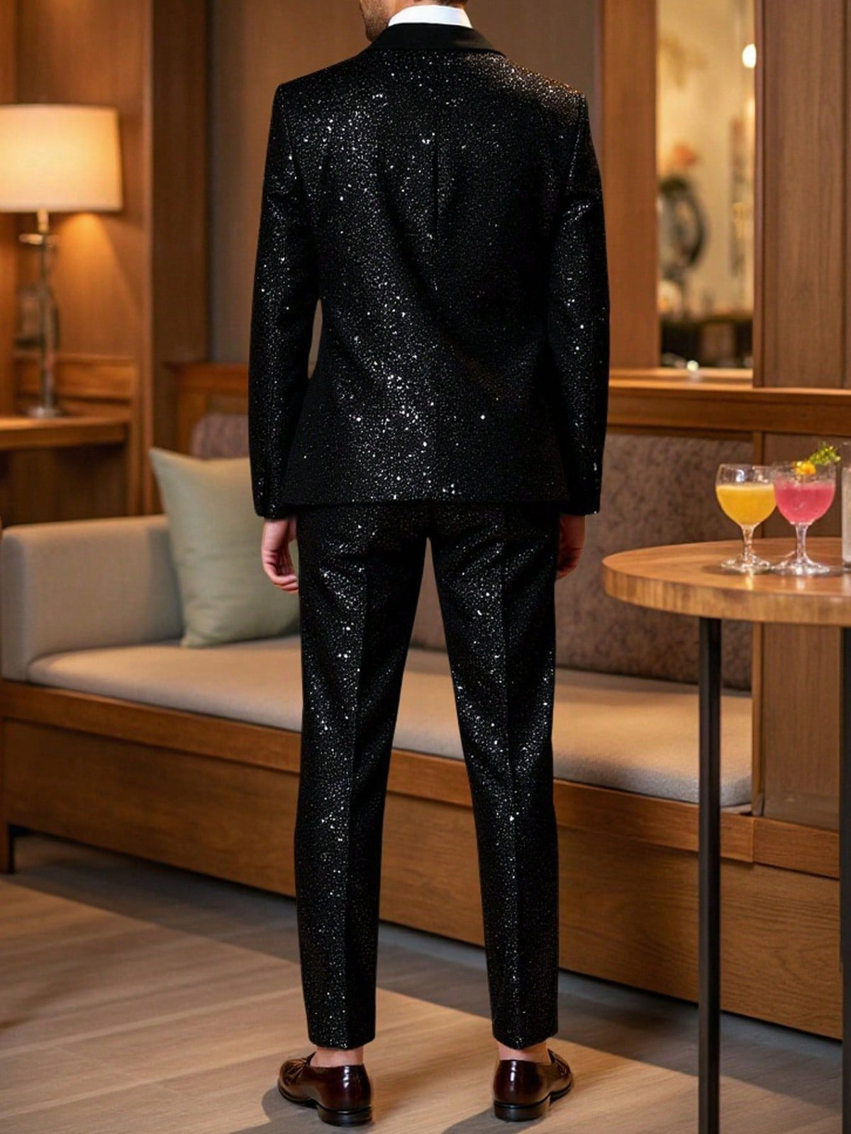 Costume Pailleté Homme Veste et Pantalon Noir