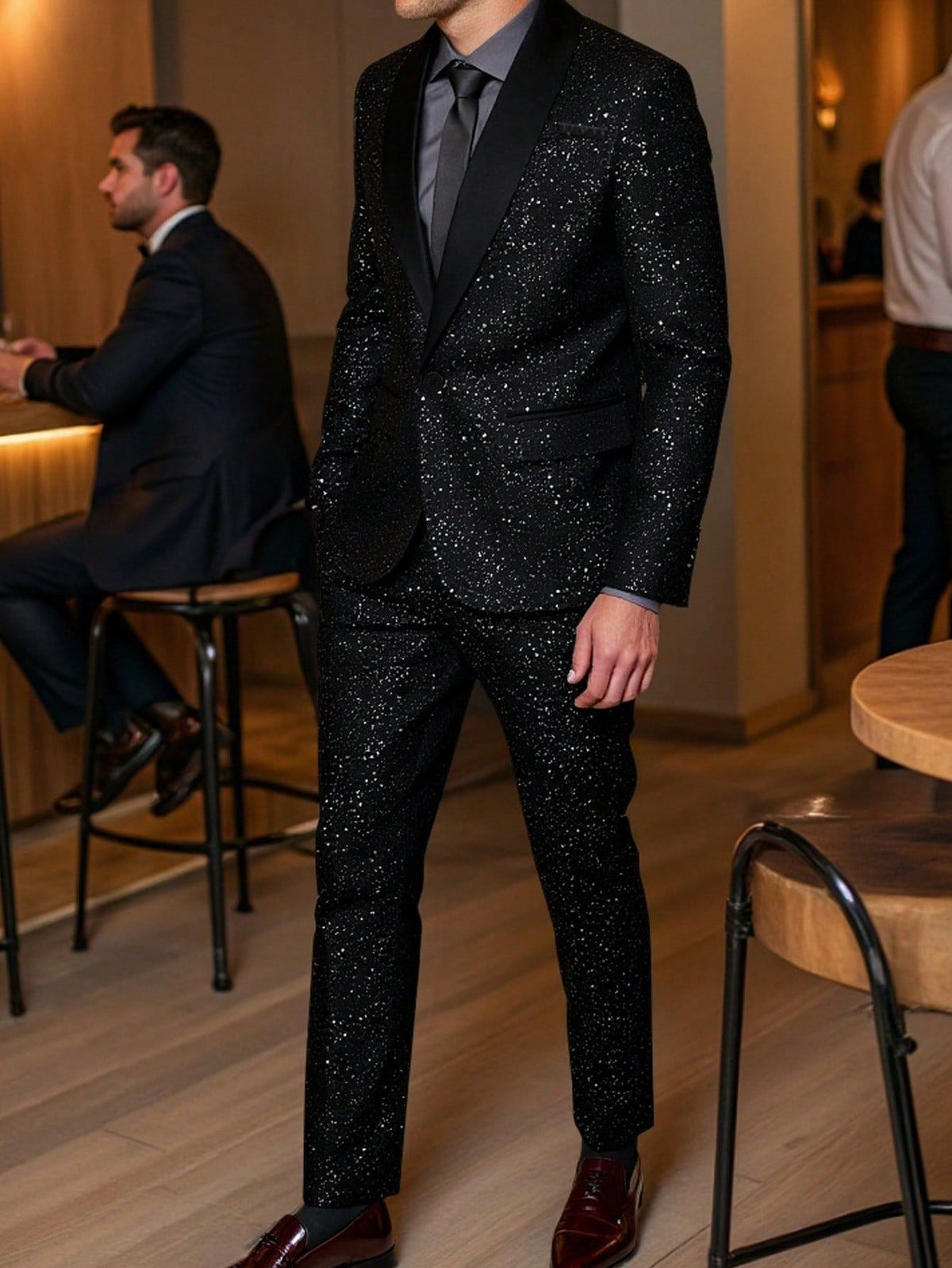 Costume Pailleté Homme Veste et Pantalon Noir