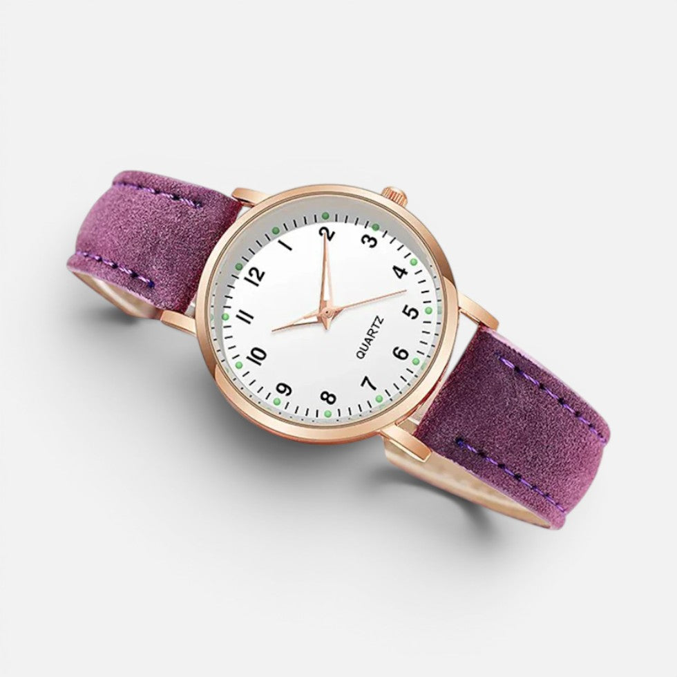 Montre Quartz Femme Bracelet Effet Cuir