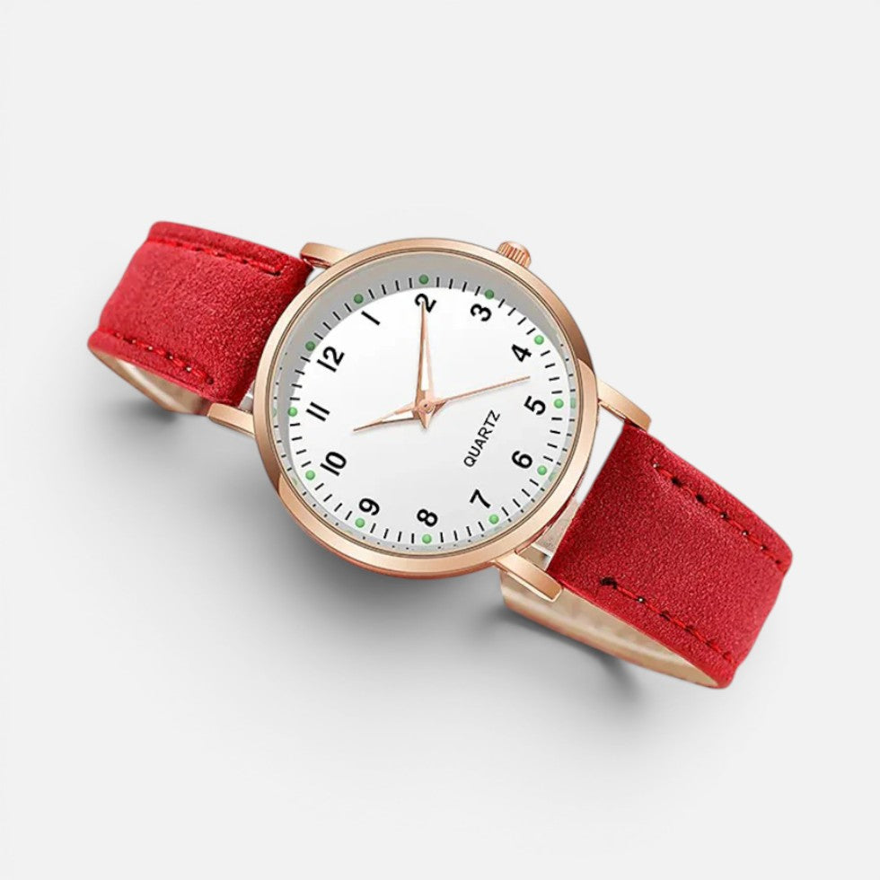 Montre Quartz Femme Bracelet Effet Cuir