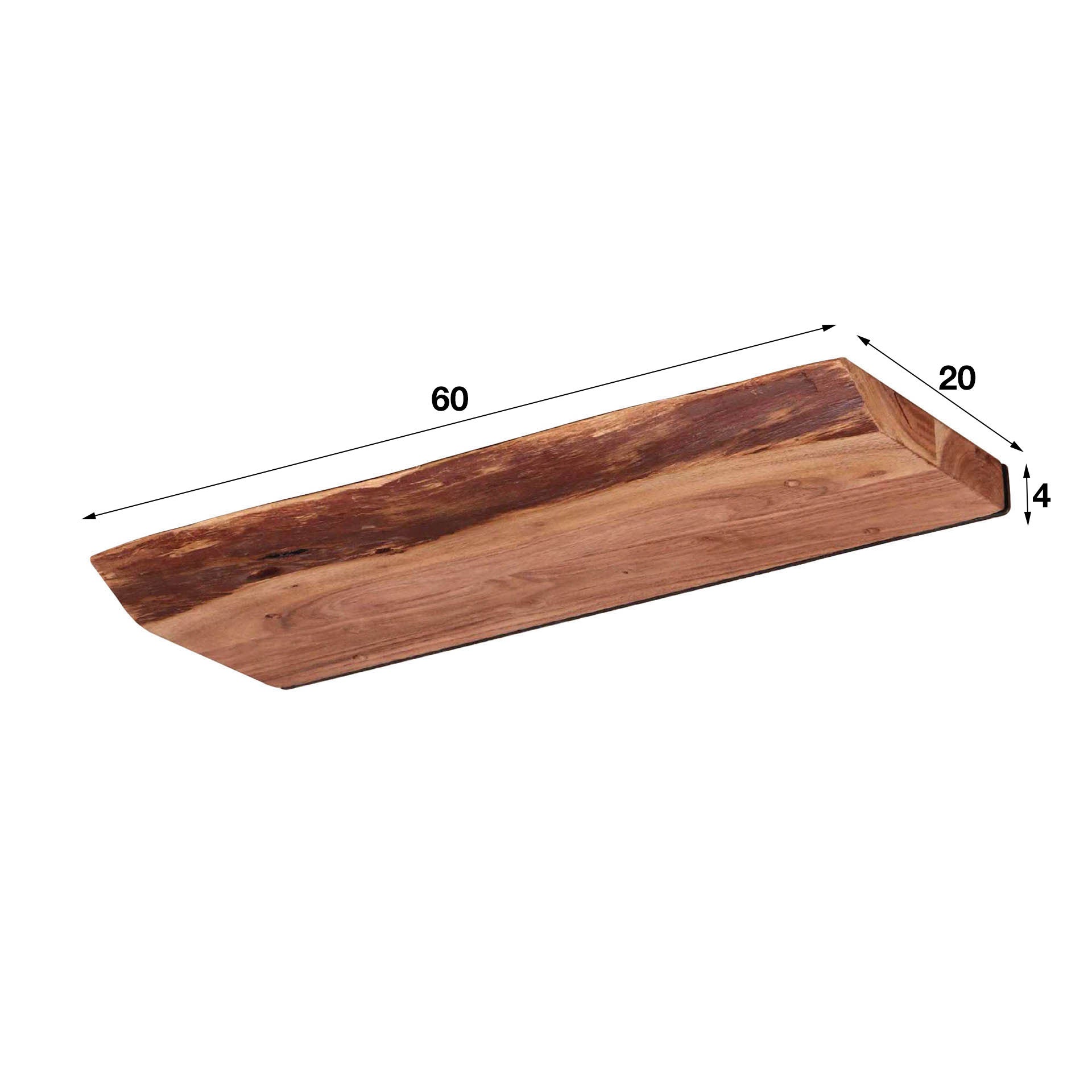 Wall Shelf – Acacia Wood with Tree-Trunk Finish, Industrial Design for the Living Room or Bedroom
