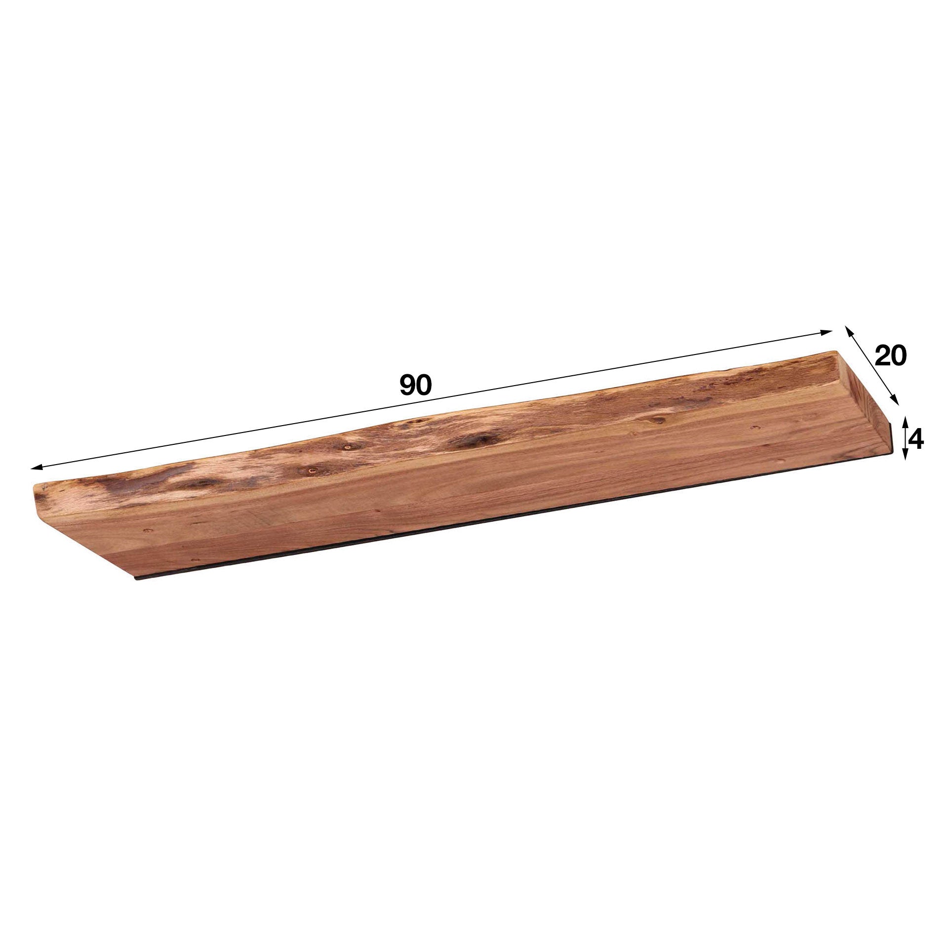 Wall Shelf – Acacia Wood with Tree-Trunk Finish, Industrial Design for the Living Room or Bedroom