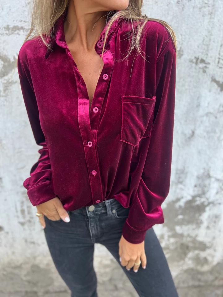 Chemise Femme en Velours - Blouse Manches Longues Élégante