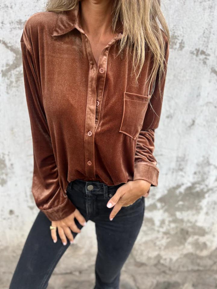 Chemise Femme en Velours - Blouse Manches Longues Élégante