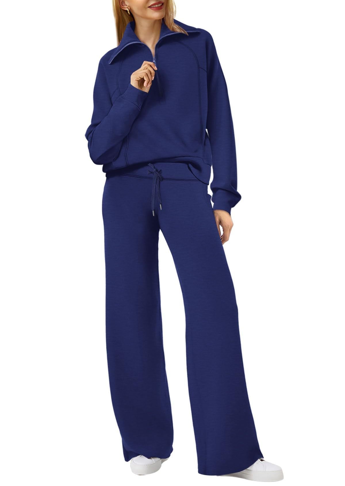 Ensemble Loungewear Femme Zippé – Pantalon Droit et Haut Demi-Zip