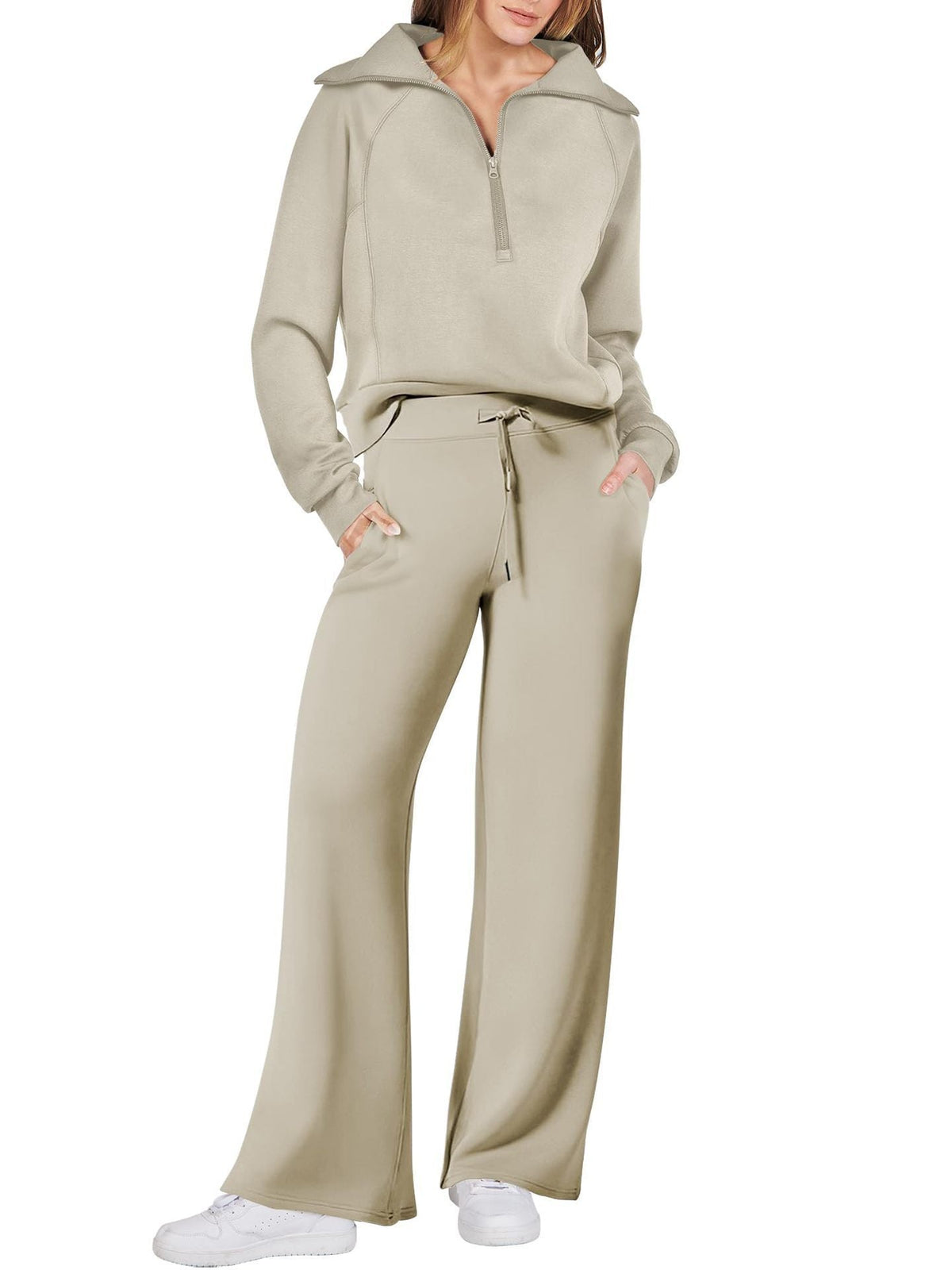 Ensemble Loungewear Femme Zippé – Pantalon Droit et Haut Demi-Zip
