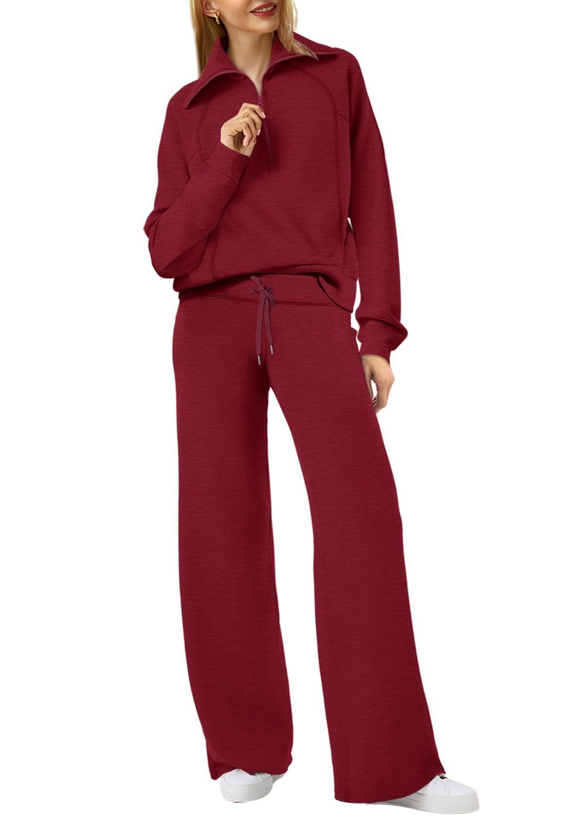 Ensemble Loungewear Femme Zippé – Pantalon Droit et Haut Demi-Zip
