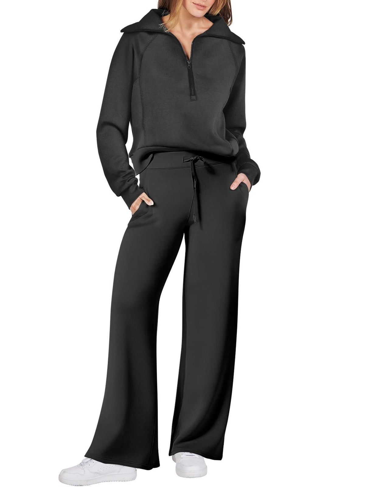 Ensemble Loungewear Femme Zippé – Pantalon Droit et Haut Demi-Zip