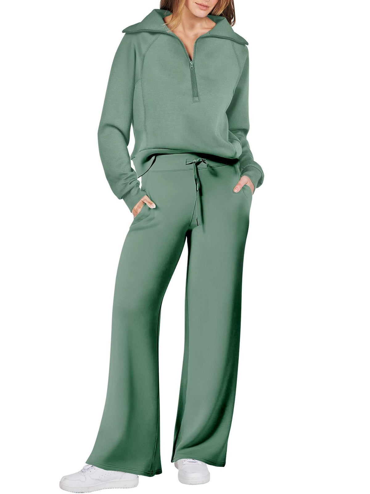 Ensemble Loungewear Femme Zippé – Pantalon Droit et Haut Demi-Zip