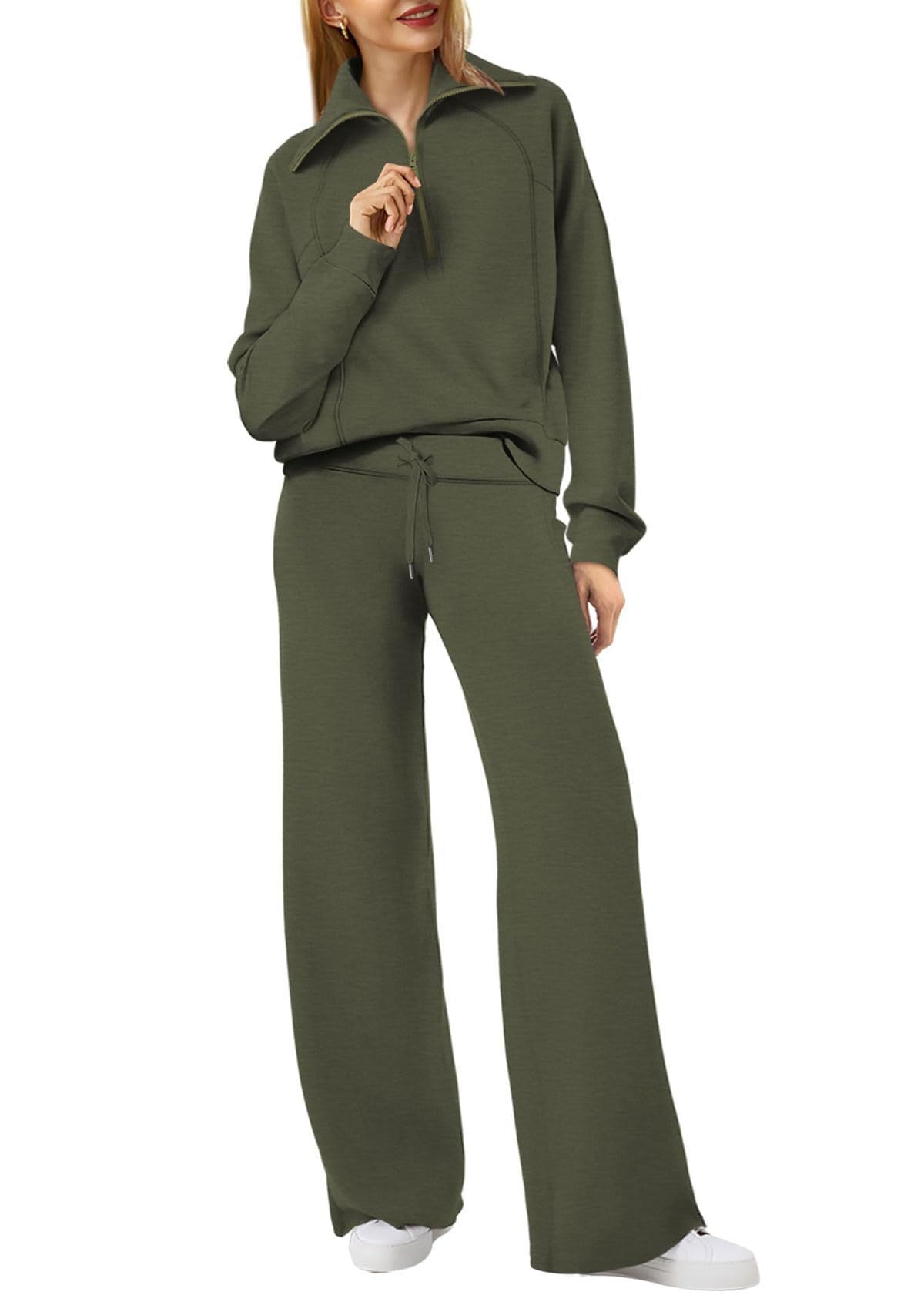 Ensemble Loungewear Femme Zippé – Pantalon Droit et Haut Demi-Zip