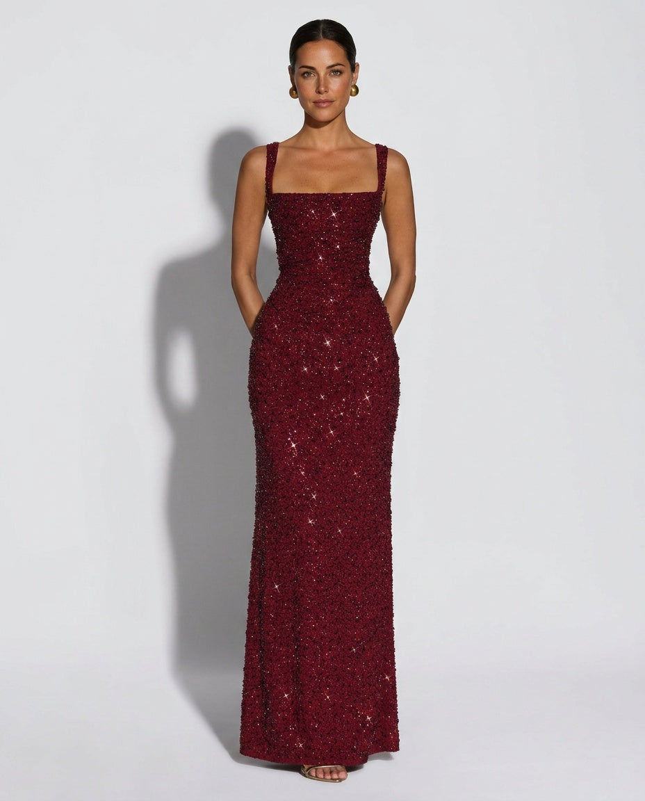 Robe Longue à Sequins Sans Manches - Robe de Soirée Maxi