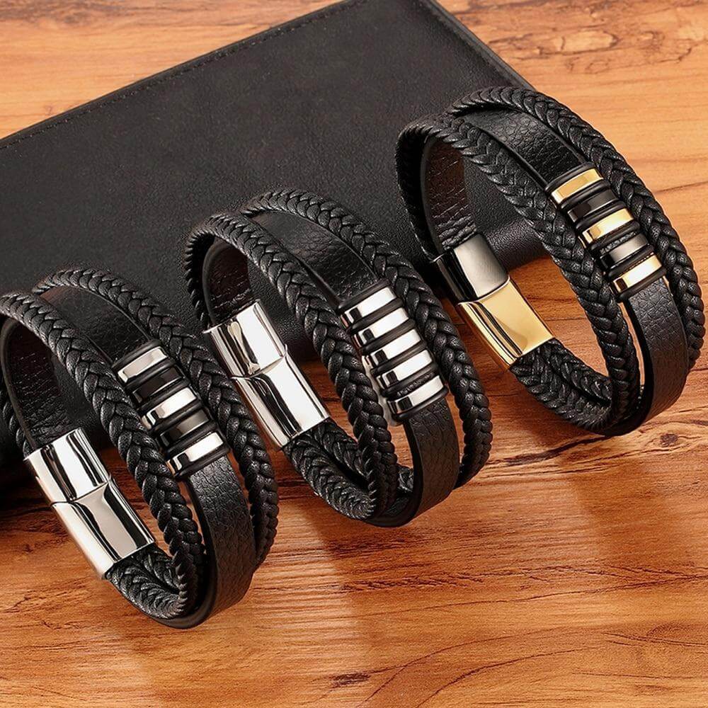 Bracelet Homme en Cuir Véritable Tressé
